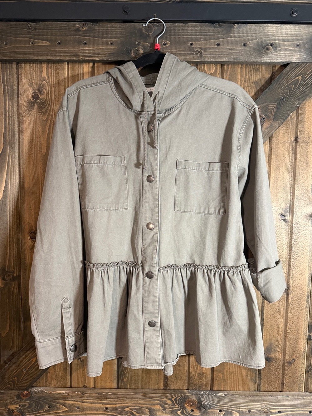 Maurices Green Hooded Peplum Utility Jacket